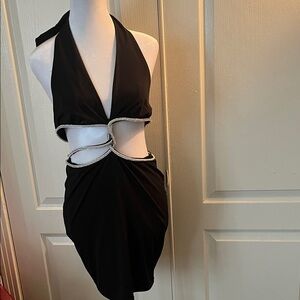 Fashion Nova Black Backless Dress with Silver Trim
